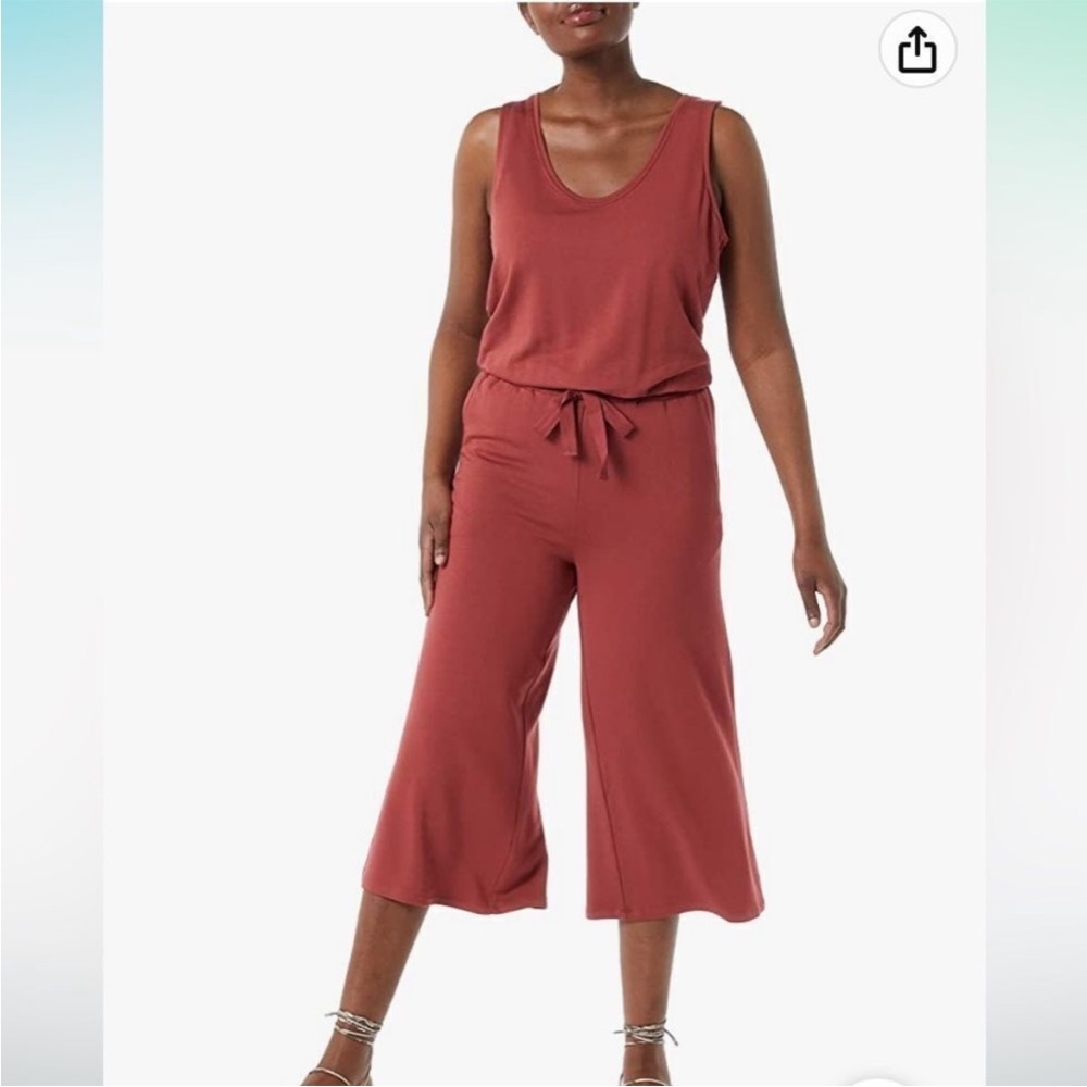 DAILY RITUAL Rust/ Dark Coral Colored Sleeveless Wide Leg Crop Jumpsuit MEDIUM - Picture 1 of 4